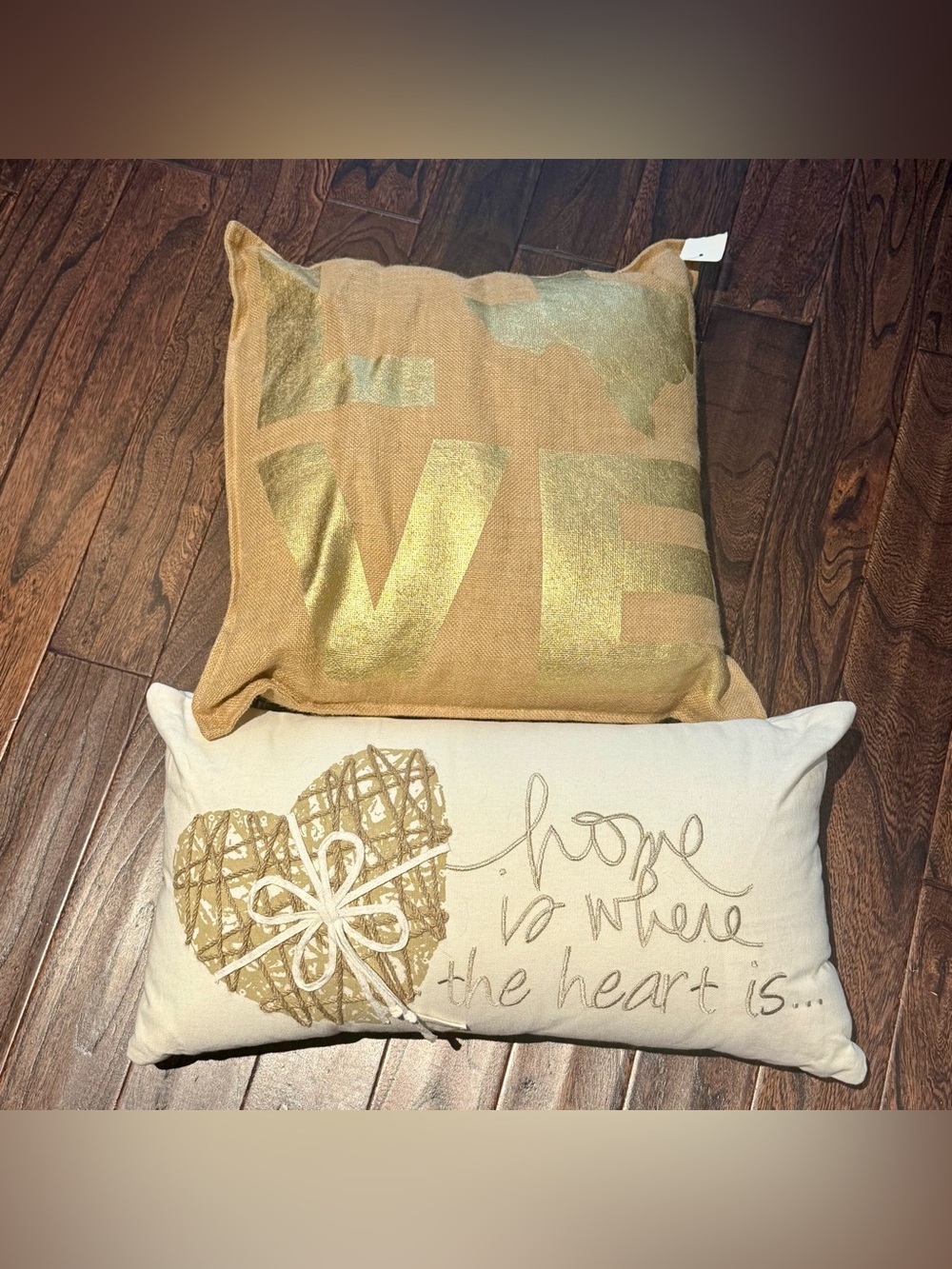🫶🏽Lot 2 LOVE Texas gold burlap NWT home heart LN woven throw accent pillow decor